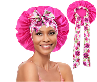 Satin Bonnet with Floral Tie